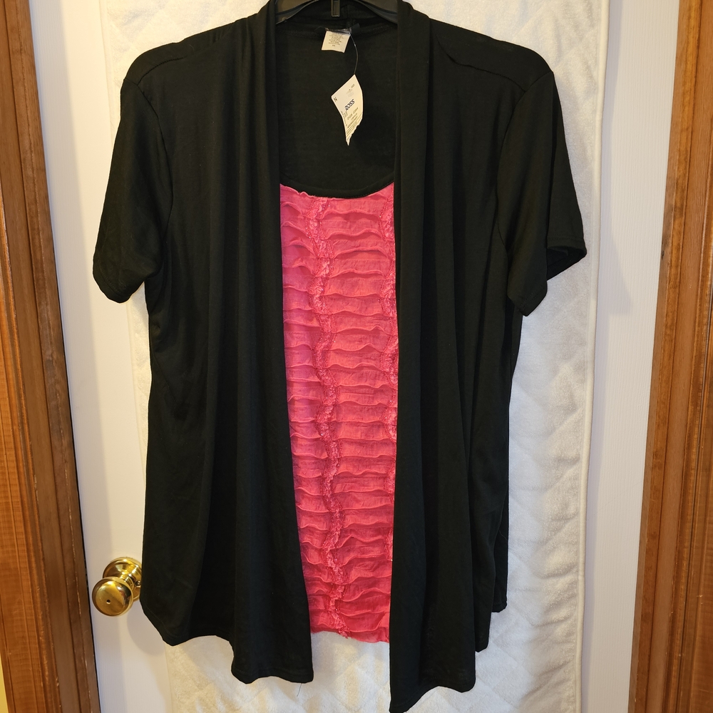 3x Rachel Black and Pink Layered Short Sleeve Blouse Top